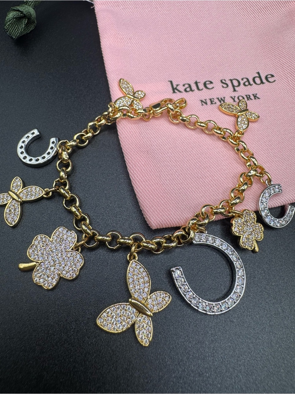 kate spade Gold & Silver Pavé Butterfly and Clover Charm Bracelet